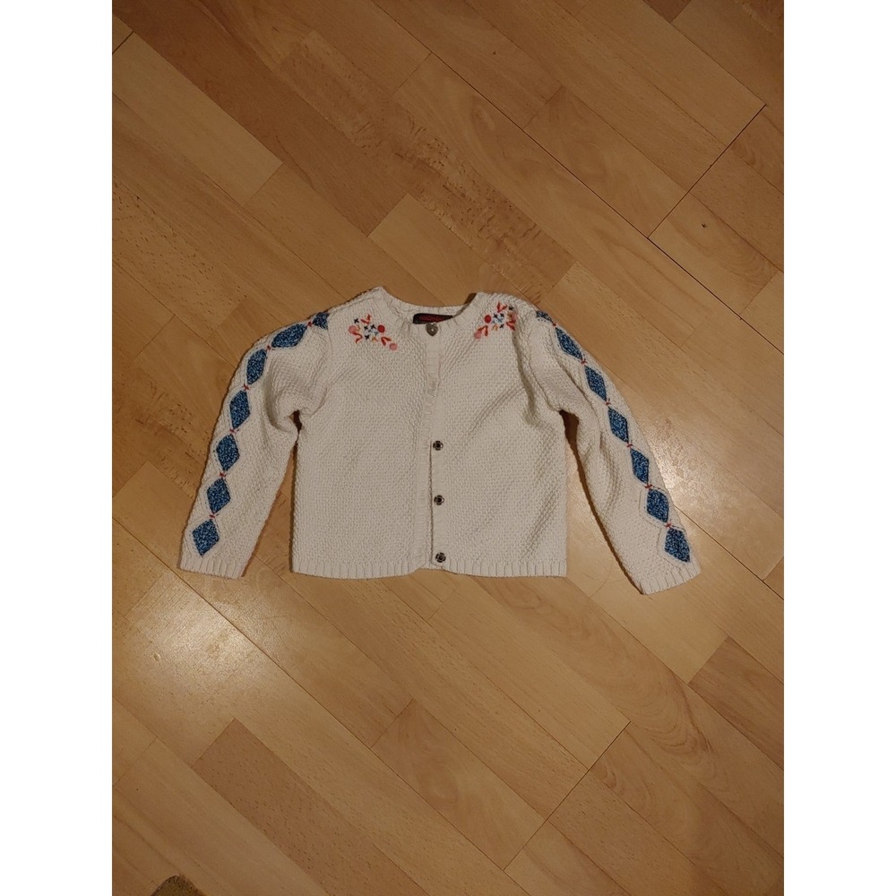 Catimini brand France White cardigan girls Pink sweater flowers size 3